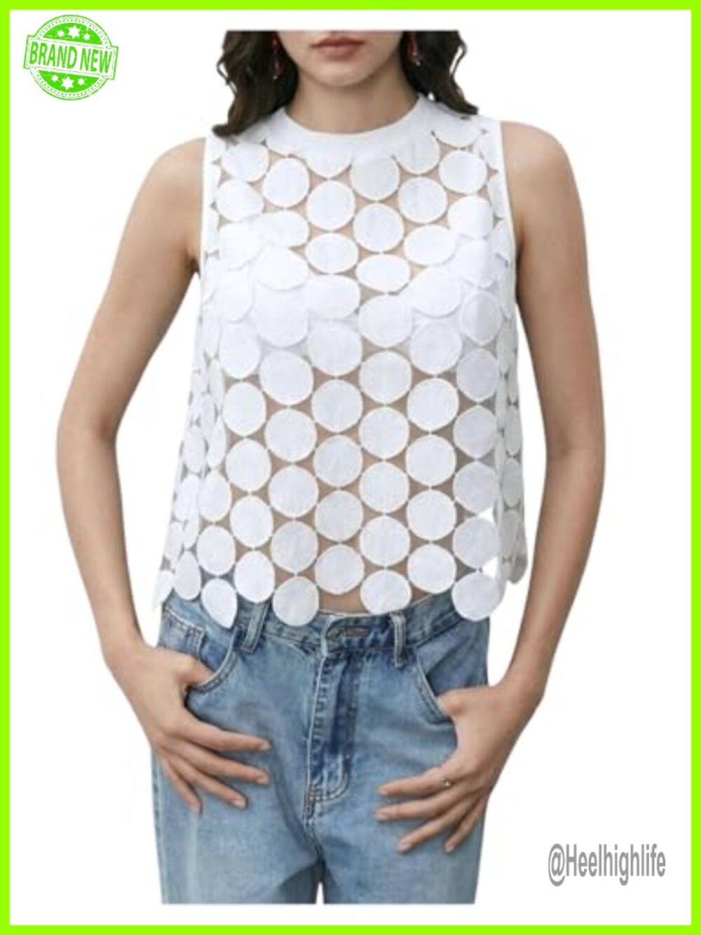 Sheer Polka Dot Tank Top Asymmetrical Hem Summer Sleeveless Vest